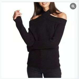 1. State Off-Shoulder Ribbed Black Sweater